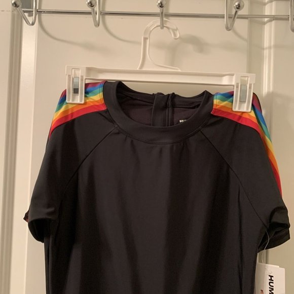 Pride Humankind Adult Unisuit Black w/ Rainbow Striped Swimsuit Size Small - Picture 2 of 12